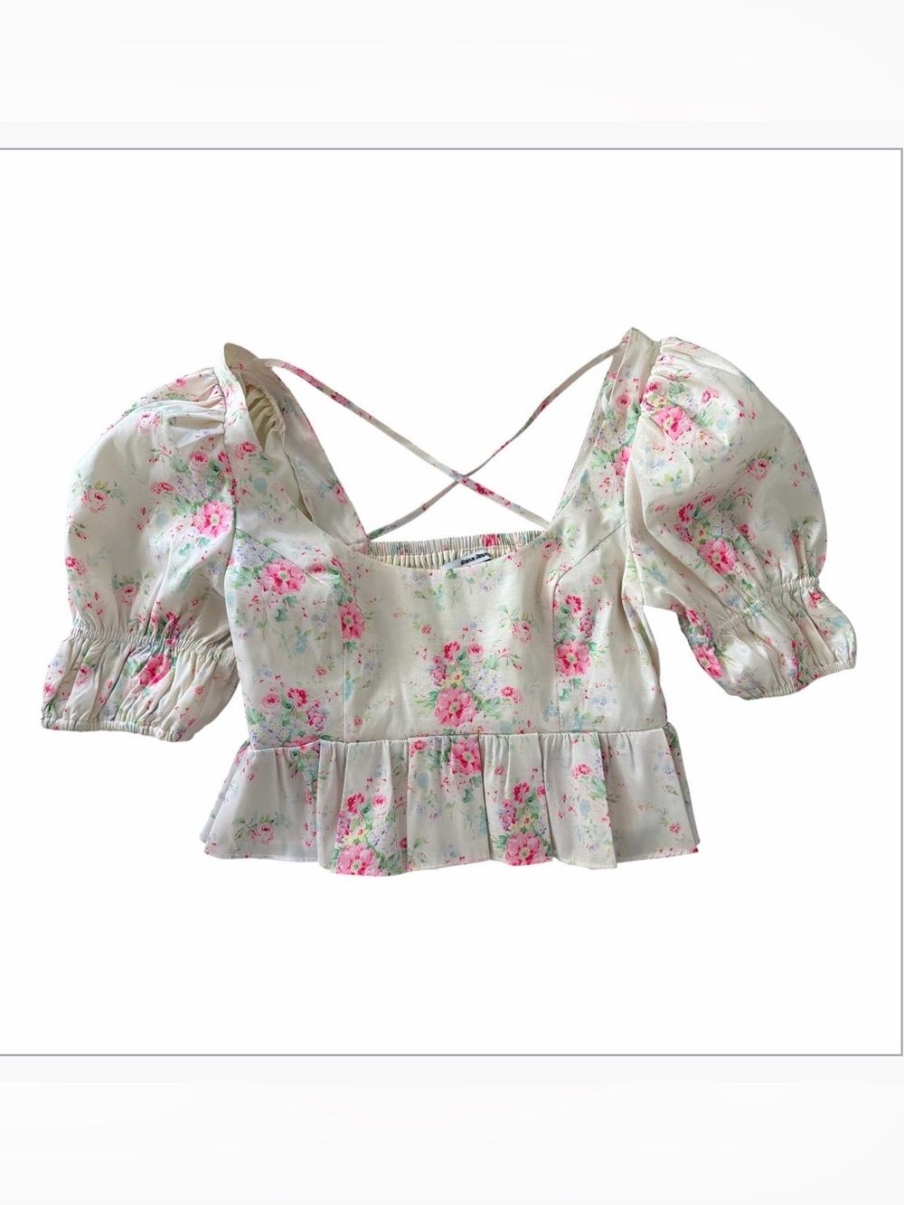 Maison Amory Letterbox Floral Puff Sleeve Cropped Peplum Smock Romantic Fairy S